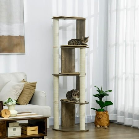 PawHut 65″ Corner Modern Cat Tree Tall for Climbing with Scratching Posts