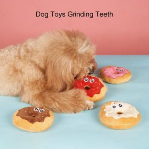 Naierhg Interactive Donut Plush Toy Bite Resistant Grinding Teeth Fun Squeaky Sound Toys Relieve Stress Dog Accessory Pink