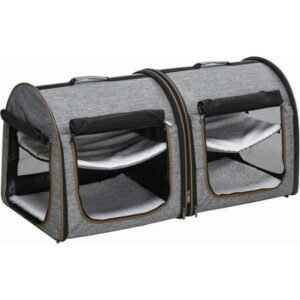 Sptwo 39″ Portable Soft-Sided Cat Carrier, Cat Kennel, Travel Dog Crate with Divider, Two Compartments, Soft Cushions & Storage Bag, Easy to Fold, Light Gray