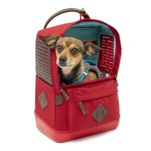 Kurgo Nomad Dog Carrier Backpack, Hiking Backpack for Small Dogs, Pet Travel Back Pack Carrier, Interior Safety Tether, Waterproof Bottom, Dual Carry Handles, Holds Pets Up to 15 lbs, Red