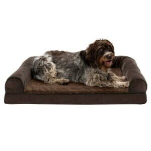 FurHaven Pet Products Faux Fleece & Chenille Orthopedic Sofa Pet Bed for Dogs & Cats – Coffee, Jumbo