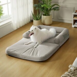 Extra Large Orthopedic Dog Bed with Waterproof Cover and Cooling Mat, 42″ x 71″,Light Gray