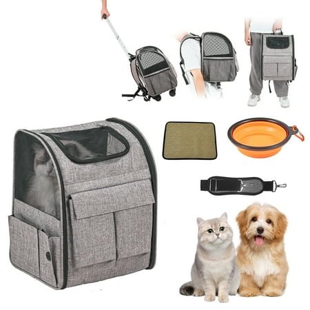 KFFKFF Cat Vehicle With Wheels, 18 -pound Rolling Gray Handle Pet Vehicle, Suitable For Cats And Dogs, Small And Medium -sized Animal Kittens Puppy