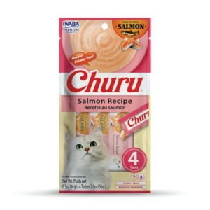 Inaba Salmon Churu Creamy, Lickable Purée Cat Treat, 0.5 oz Tube, 32 Tubes, Salmon