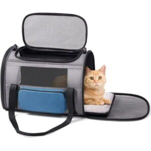 Cat Carrier for Large Cats 20 lbs,Medium Cats Under 25 lbs,2 Cats and Small Dogs with Unique Side Bag,Top Load Pet Carrier Soft-Sided Escape Proof with 4 Ventilated Windows