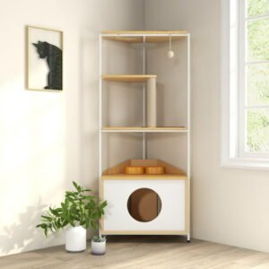 Cat Tree Corner Cat Tower with Scratching Post Cat Condo with Feeding Station and Climbing Platforms