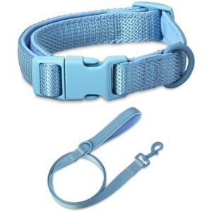 Vibrant Life Neoprene Cushioned Adjustable Dog Collar and Leash Bundles, Soft Blue, Small Collar with 6ft Leash