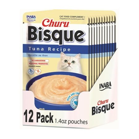 Inaba Churu Bisque Lickable Wet Cat Topper, 1.4 oz Pouch, 12 Pouches, Tuna
