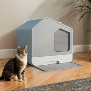 Uforic Enclosed Cat Litter Box – Odor-Free Hooded Design, Easy to Clean, with Mat, Scoop, and Durable Plastic Material – Blue