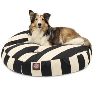 Majestic Pet | Vertical Stripe Round Pet Bed For Dogs, Removable Cover, Black, Medium