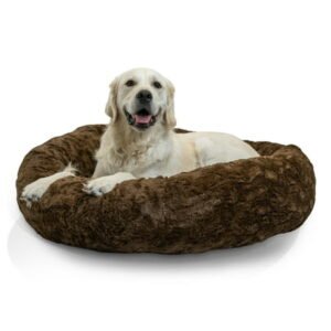 Best Friends by Sheri The Original Calming Donut Dog and Cat Bed in Lux Fur Dark Chocolate, Large 36×36″