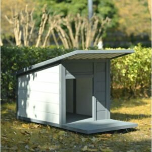 Euroco Outdoor Solid Wood Dog house Modern Style Design Durable Waterproof With Food bowl, 4 swivel wheels
