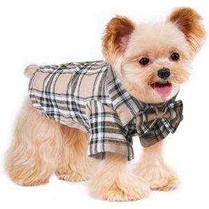 Pet Polo Shirts for Dogs and Cats – Plaid Cotton Breathable Shirt, Soft & Lightweight Dog Clothes, Cat Apparel,Comfortable Puppy Shirts(Khaki,Small)
