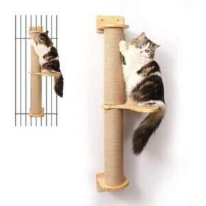 FUKUMARU Cat Scratching Post, Wooden Cats Wall Tree for Playing & Climbing