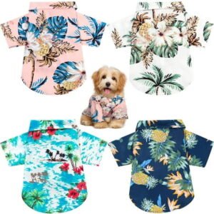 4 Pcs Dog Clothes for Small Dog, Pet Summer T-Shirts Hawaii Style Clothes, Beach Seaside Sweatshirt for Small Puppy