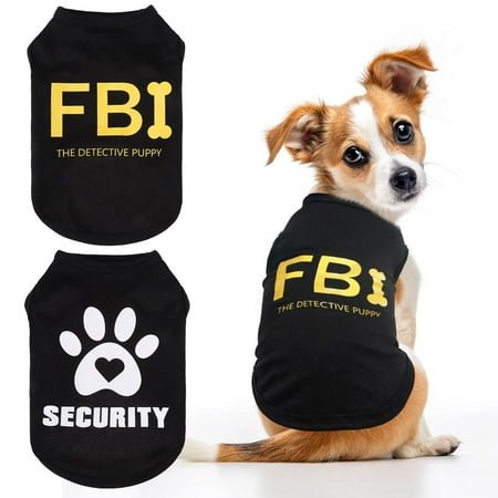 Security Dog Shirts Clothes-2 Pack Dog Sleeveless Vest with Cute Printing, Soft Stretchy Breathable Cotton Pet T Shirt Apparel for Extra Small Medium Girl&Boy Dogs Puppy Cats, Black