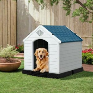 Demi Bonn 33″ Outdoor Dog House, Sun Protection Pet Houses for Medium Dogs, Weatherproof Cat House with Ventilation System and Fastening Device, White