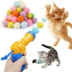 21 Pcs Cat Ball Toy Launcher Guns, Ball Picking Toys, 20 Furball Furball Launcher Toys, 1 Gun, Fun Interactive Pet Toys, Suitable for Indoor Adult Cats