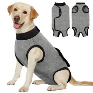 Kuoser Dog Surgery Recovery Suit Professional Dog Cat Onesie, Gray, L