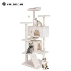 YRLLENSDAN 54 inch Tall Cat Tree Tower for Indoor Cats, Large Cat Tower with Scratching Post, Cat Climbing Tower with Cat Tree House, Sturdy Cat Condo, Beige