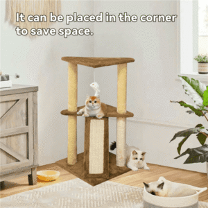35″ Tall Cat Tree Tower with Cat Condos – Large Cat Tree – Cat Tower for Indoor Cats – Play Scratch Hide Climb Activity Furniture with Toy