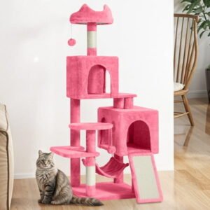 Uforic 54″Cat Tree Tower for indoor Cats,Multi-Level Play Tower Condo with Scratching Posts& Hammock,Pink