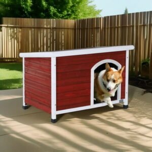 Demi Bonn 41″ Wood Dog Houses for Medium Dogs, Outdoor Weatherproof Dog Kennel with An Open Roof, Elevated Floor, Red