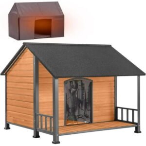 Aivituvin Outdoor Dog House Insulated Large Puppy Kennel with Metal Frame 47.2″ L