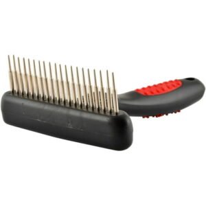 Jeffers Pet Magic Spring Undercoat Rake, Black & Red, 20 Long Pins – Rotating Retractable Teeth for Dogs, Cats – Grooming Tool for Shedding, Detangling, Removing Fur and Mats – Black Red
