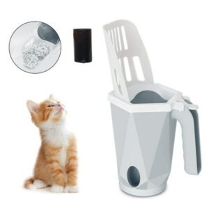 NBPOWER Cat Litter Scoop, Portable Cat Litter Scooper with Litter Box and 15 Litter Bags, Large Capacity Detachable Cat Litter Shovel with Holder, Cat Litter Sifter Scoop for Small Cat Dog