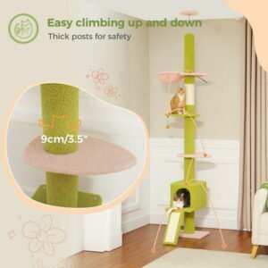 Adjustable 210-274CM Floor to Ceiling Cat Tree Tower 5 Tiers Climbing Tree for Indoor Cats with Condo Scratching Post Ladders