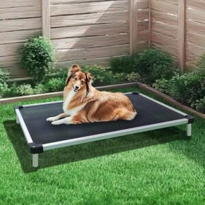 Cooling chew-proof raised dog bed, washable high bed for outdoor/camping/indoor use, for medium and large dogs
