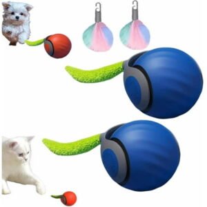 Speedy Tail 2.0, Speedy Tail Cat Toy, Speedy Tail 2.0 Cat Toy, Automatic Moving Cat Toy Ball for Indoor Cats, Rechargeable Interactive Smart Ball Cat Toy with Replacement Tail (2*Blue)