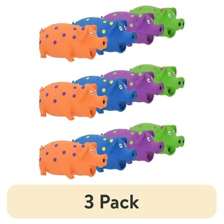 (3 pack) Vibrant Life Playful Buddy Pigglesworth Latex Pig Dog Toy, Color May Vary, Chew Level 1