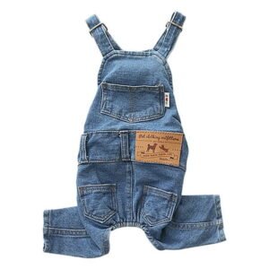 HIPKZ Dog Denim Jumpsuit Fashion Pet Jean Overalls Comfortable Dog Outfits Pure Cotton Pet Pants Apparel for Small Medium Dogs And Cats