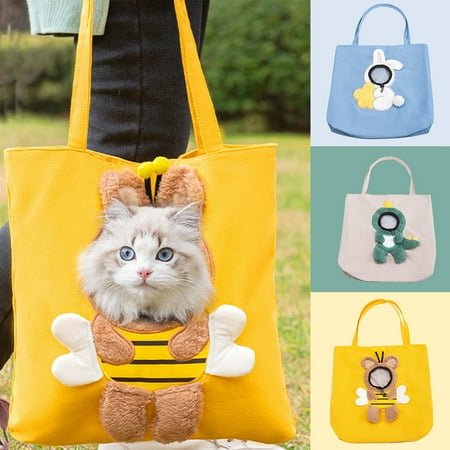 Pet Shoulder Carrying Bag, Cute Dinosaur-Shaped Pet Canvas Shoulder Bag Cat Carrier, Portable Cats Small Pet Canvas Tote Chest Bag, Pet Carrier for Small Dogs and Cats