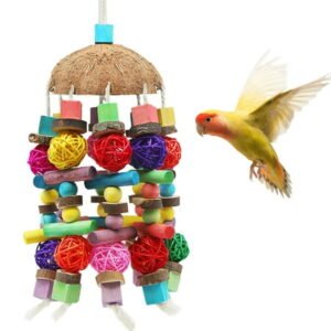 Bird Swing Chewing Toys- Parrot Hammock Bell Toys Parrot Cage Toy Bird Perch with Wood Beads