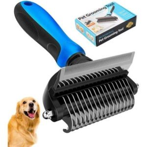 [ 2 in 1 design ] Undercoat Rake and Deshedding Tool for Dogs and Cats – Dematting Comb for Long Hair Pets, Grooming Brush to Clear Mats, Tangles and Reduce Shedding by 95%