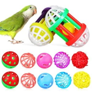 12Pcs Colorful Bird Ball with Bell – Rattan Toys for Budgie, Lovebirds, Parrots, Random Colors Included
