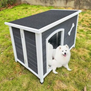 Large Wooden Dog House, Outdoor Waterproof Dog Cage, Windproof and Warm Dog Kennel, Can Be Folded, Easy to Assemble, Weight Capacity 70 lbs, 40.55″Lx25.2″Wx29.25″H, Gray
