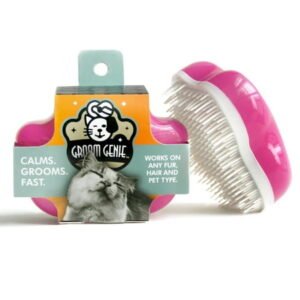 Groom Genie Small 4″ Dog Pet Hair Massaging Brush Grooming Tool for Cats Dogs Long or Short Hair Raspberry Pink