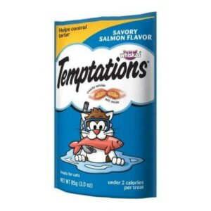 Whiskas Temptations Savory Salmon Flavor Treat for Cat, 3 Ounce Peg — 12 per case.