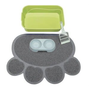 GreenJoy Kitty Cat Litter Box Starter Kit – Small Pan Without Lid, Mat, Scoop and Bowl for Kitten