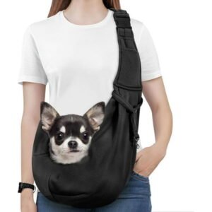 Pawaboo Dog Carrier Sling, Hand Free Dog Papoose with Adjustable Strap, Safety Leash for Puppies&Cats, Wider Shoulder Strap Pet Sling Bag (up to 12lbs, Black)