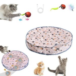 DERCLIVE Interactive Cat Toys Ball Fast Rolling in Pouch, Motion Activate Chirping Cat Toy Hide and Seek Mouse Catching Game