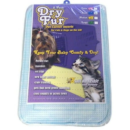 DryFur Pet Carrier Insert Pads – BLUE size SMALL 19.5 x 12.5 – 2 pack of Travel Pads
