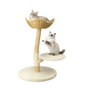 BingoPaw Solid Wood Cat Tree Cats Tree Activity Tower Center with Plush Cushion Platforms Sisal Rope Scratching Post