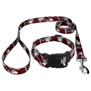 Country Brook Petz® Deluxe Crimson and White Camo Dog Collar and Leash, Extra Large