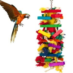Gazdag Bird Parrot Chewing Toys- Multicolored Natural Wooden Knots Blocks Waterfall Bird Tearing Entertaining Toys Suggested for Conures Cockatiels African Grey Foraging and Amazon Parrot