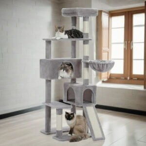 Pefilos 60″ Cat Tree for Indoor Cats with Scratching Posts Cat Condo, Cat Tree Tower House, Gray